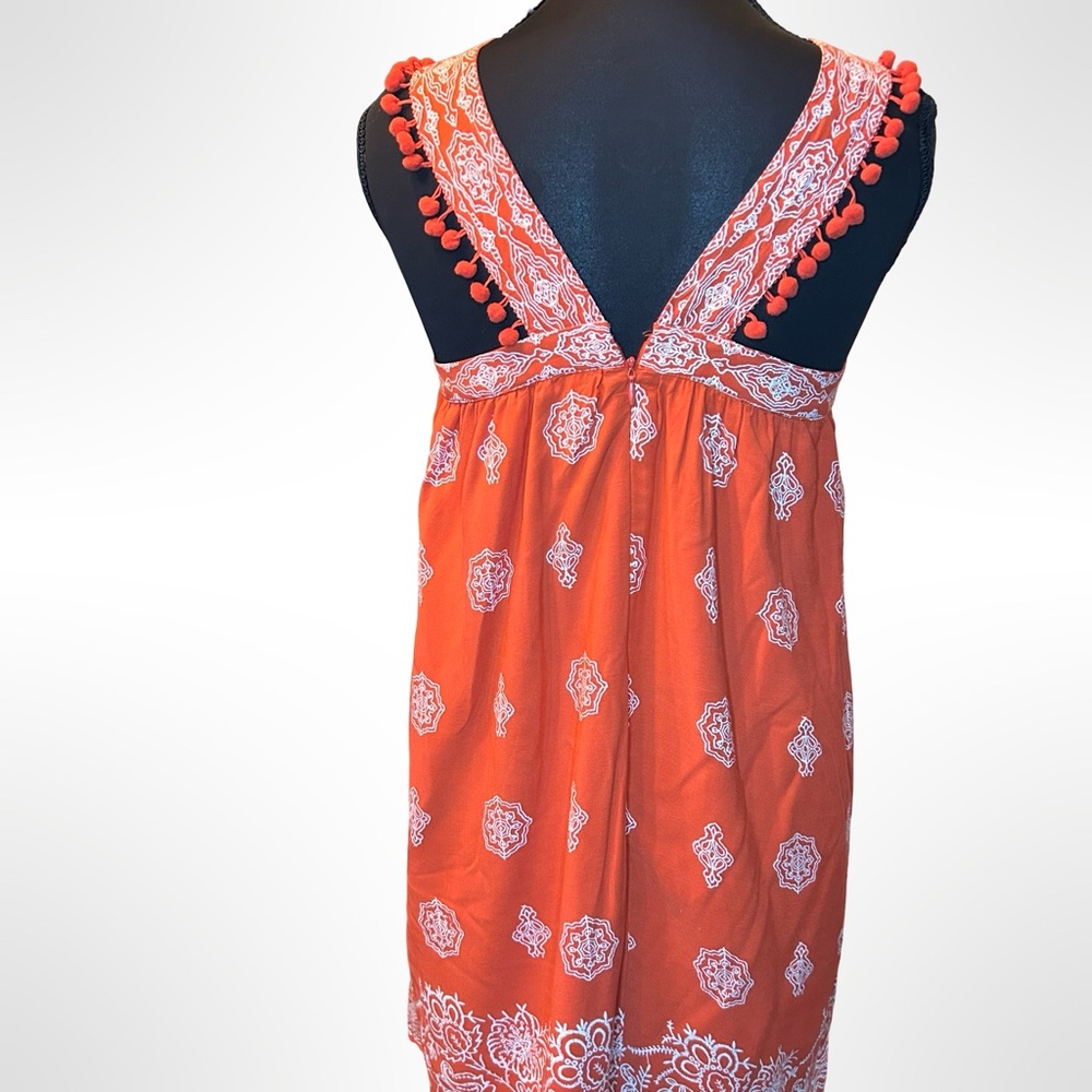 LOFT Petites Orange Bandana Print Sundress with Pom-Pom Trim | Size XSP - Picture 4 of 9